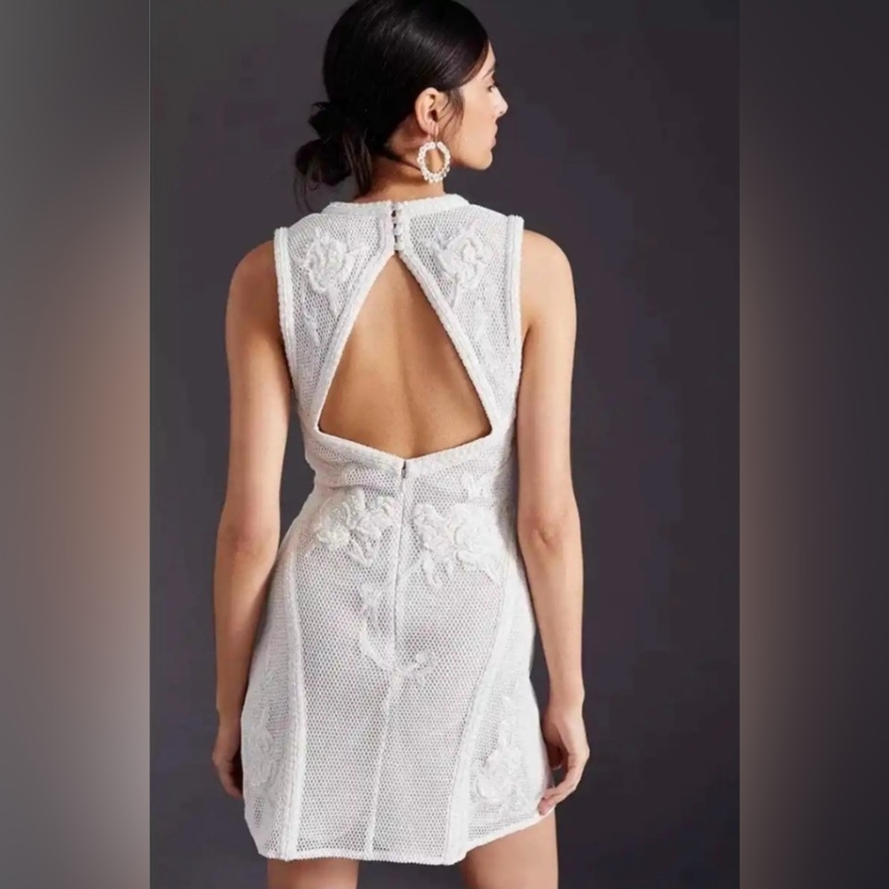 Anthropologie Not So Serious by Pallavi Mohan Deep-V Beaded Mini Dress
